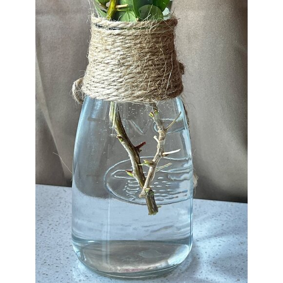 Glass Carafe Wine Water Juice Vase Twine & Bow Embossed w/ Love 8x3”D Wedding - Picture 6 of 10